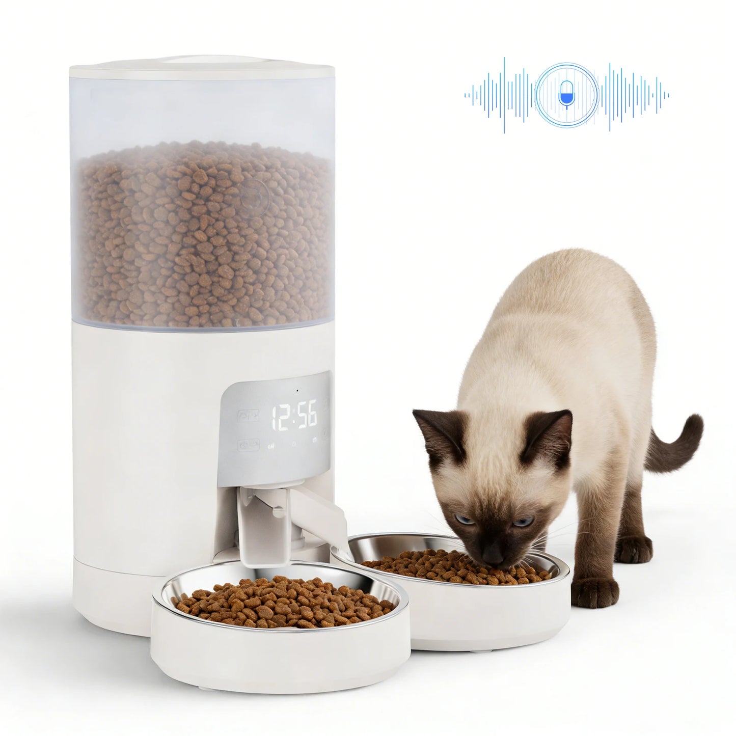 Automatic Cat Feeder With Dual Stainless Bowls Timed Dispenser