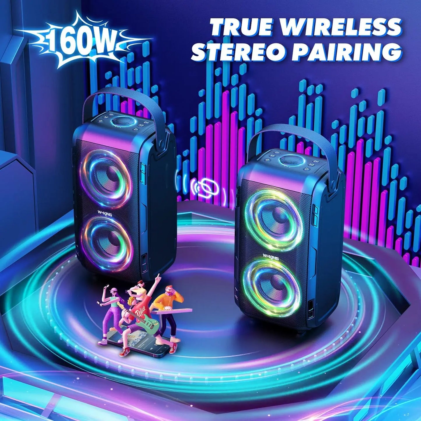 W-King T9-2 80W RMS Bluetooth Party Speaker Boombox