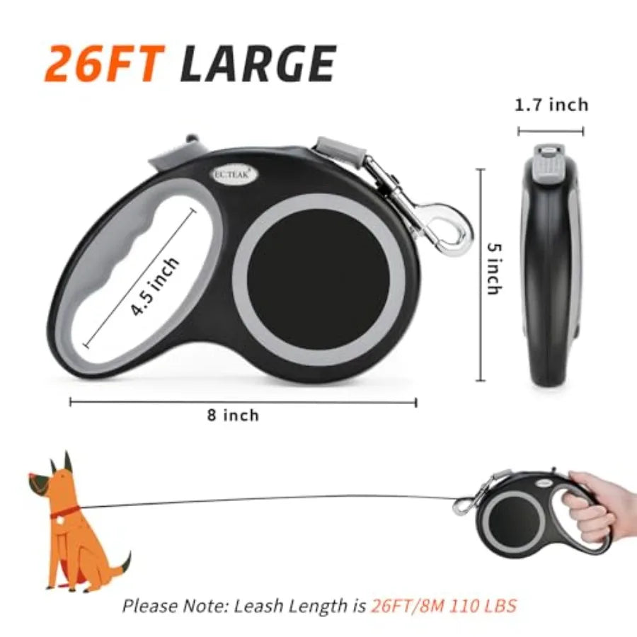 Retractable Dog Leash Heavy Duty Nylon Tape With One Hand Brake Pause